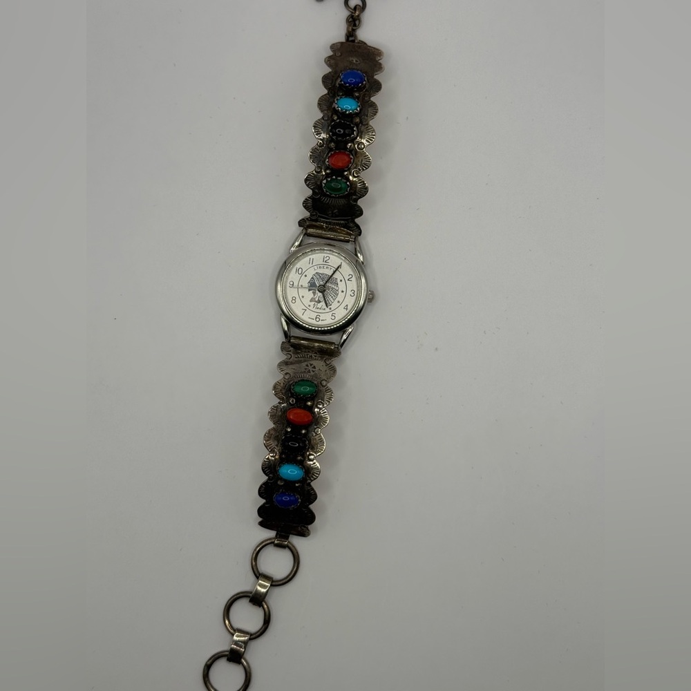 Southwest Traditions Liberty 1911 Stamped Sterling Silver Precious Stones Watch